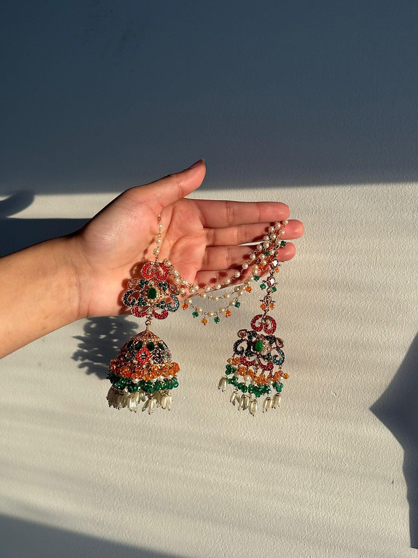 Amna earring & tikka set ~ Green&Orange