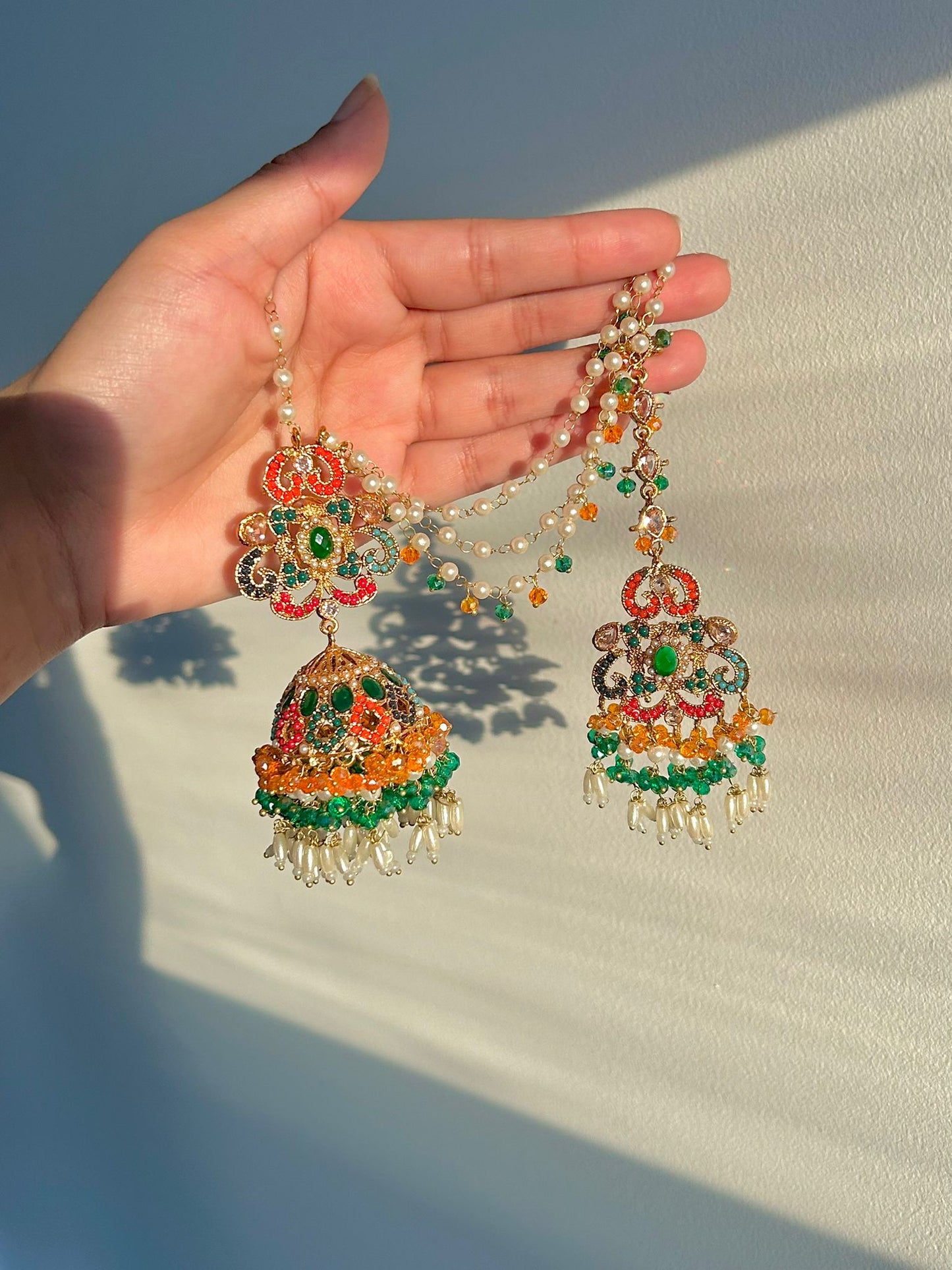 Amna earring & tikka set ~ Green&Orange