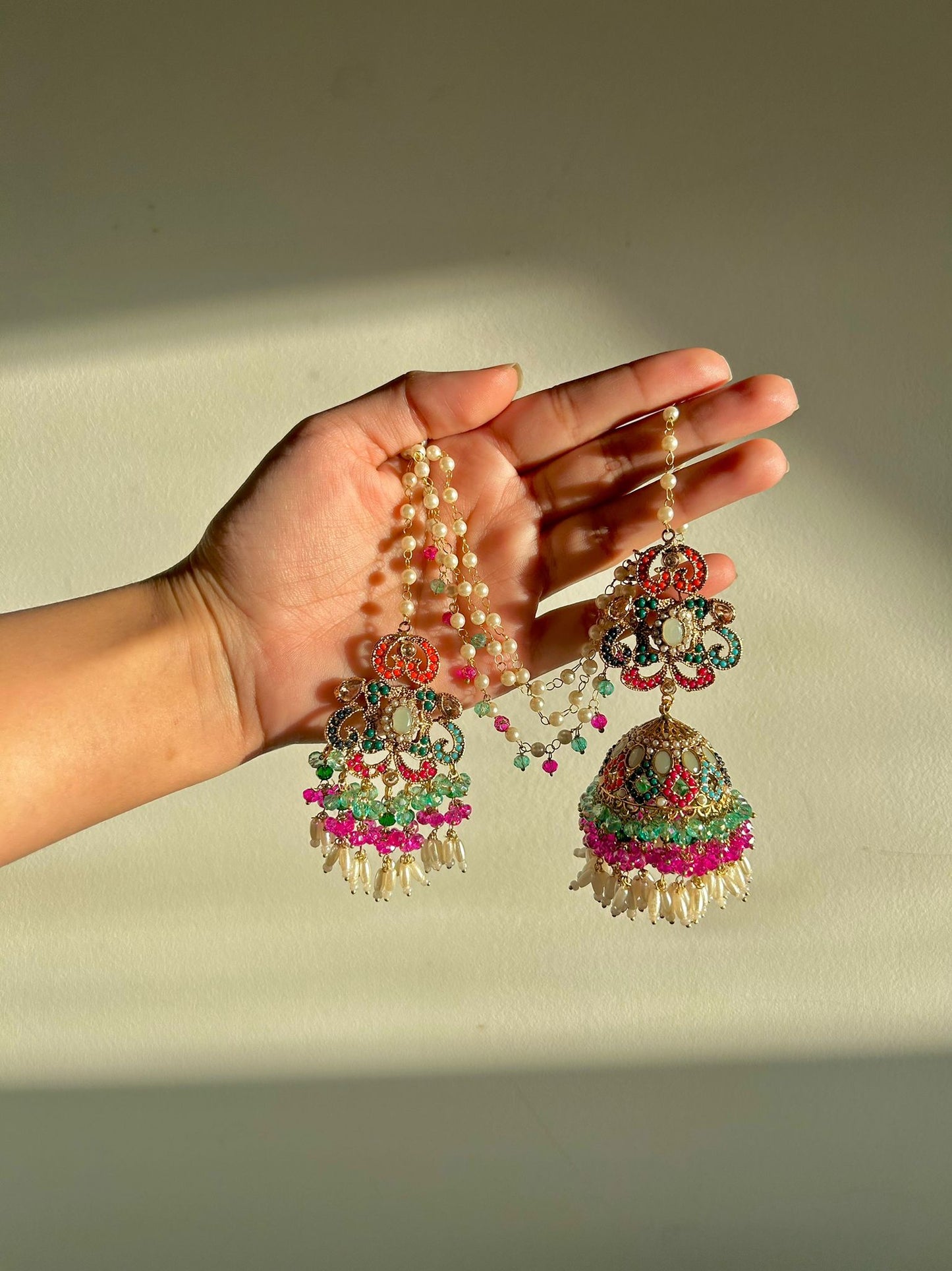 Amna earring & tikka set ~ Aqua&Fuschia